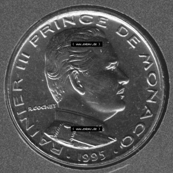 Grau bzw. s/w Münzen Monaco Umlaufmünze 1965-1995, 1/2 Francs 1995 (2) Sammlung Graustufen