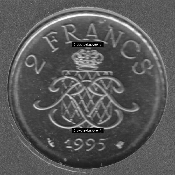 Grau bzw. s/w Münzen Monaco Umlaufmünze 1995-1995, 2 Francs 1995 (1) Sammlung Graustufen
