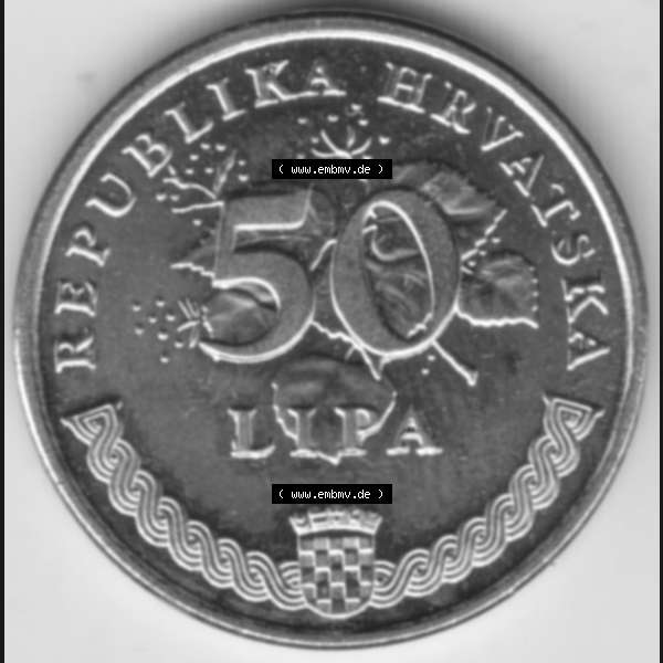 Grau bzw. s/w Münzen Kroatien Umlaufmünze 2003 50 Lipa, Bild mit Rückseite der Münze als Bildmaterial Sammlung Graustufen