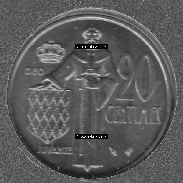 Grau bzw. s/w Münzen Monaco Umlaufmünze 1962-1995, 20 Centimes 1995 (1) Sammlung Graustufen