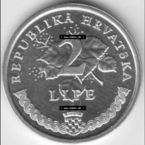 Grau bzw. s/w Münzen Kroatien Umlaufmünze 2002 2 Lipe, Bild mit Rückseite der Münze als Bildmaterial Sammlung Graustufen
