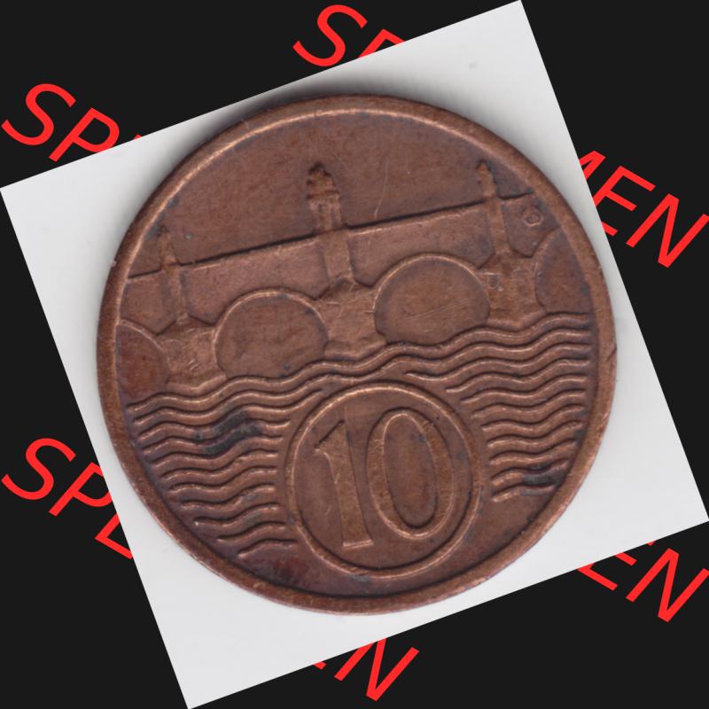 Münzen Tschechoslowakei Umlaufmünze 1922-1938 10 h, Heller, Haleru. Rückseite der Münze aus Tschechoslowakei als Bildmaterial für Sammler und Münzen-Webseiten... Sammlung