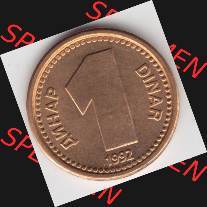 Münzen Jugoslawien Umlaufmünze 1992-1992, 1 Dinar, Anhap, Bild mit Vorderseite der Münze als Bildmaterial Sammlung