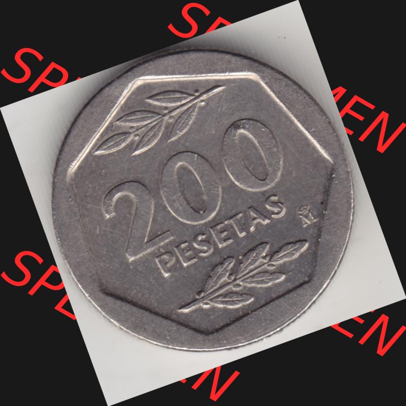 Münzen Spanien Umlaufmünze 1986-1988, 200 Pesetas - Peseten 1986. Vorderseite der alten Peseten Umlaufmünze aus Spanien vor Einführung der Euromünzen in Spanien zum... Sammlung