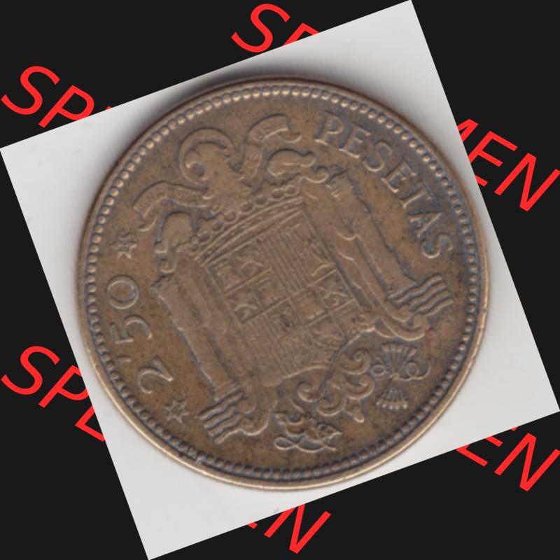 Münzen Spanien Umlaufmünze 1953-1953, 2,50 Peseten 1953. Vorderseite der Peseten Umlaufmünze aus Spanien vor Einführung der Euromünzen in Spanien zum katalogisieren... Sammlung