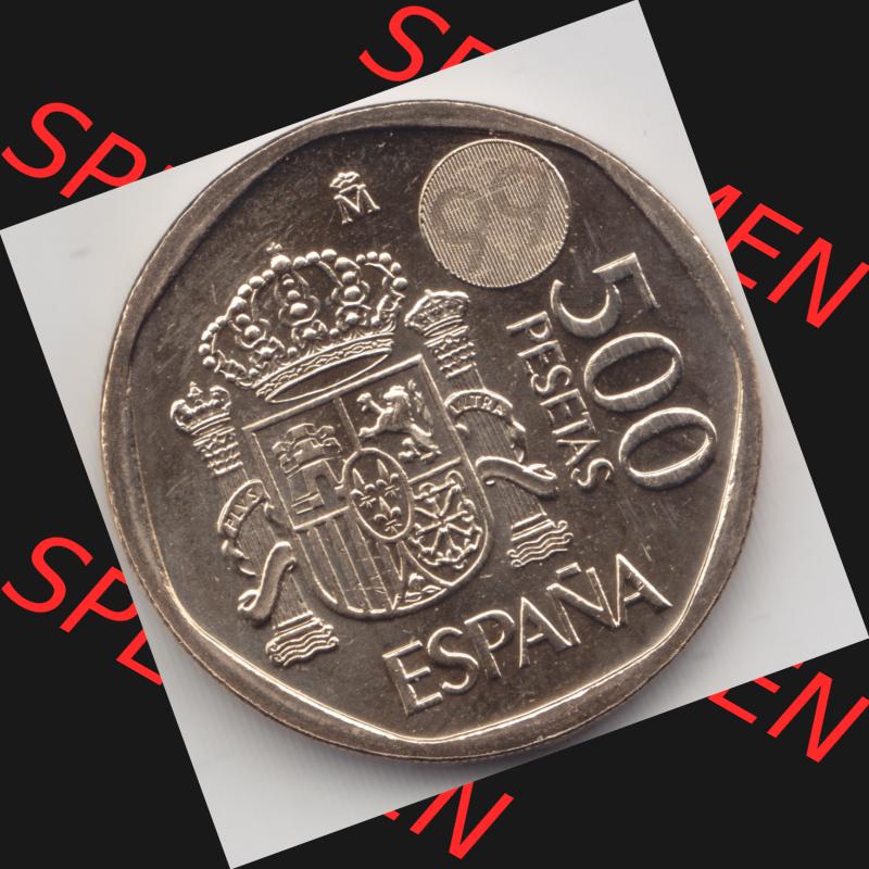 Münzen Spanien Umlaufmünze 1993-2001, 500 PTAS, Peseten 1999. Vorderseite der alten Peseten Umlaufmünze aus Spanien vor Einführung der Euromünzen in Spanien... Sammlung