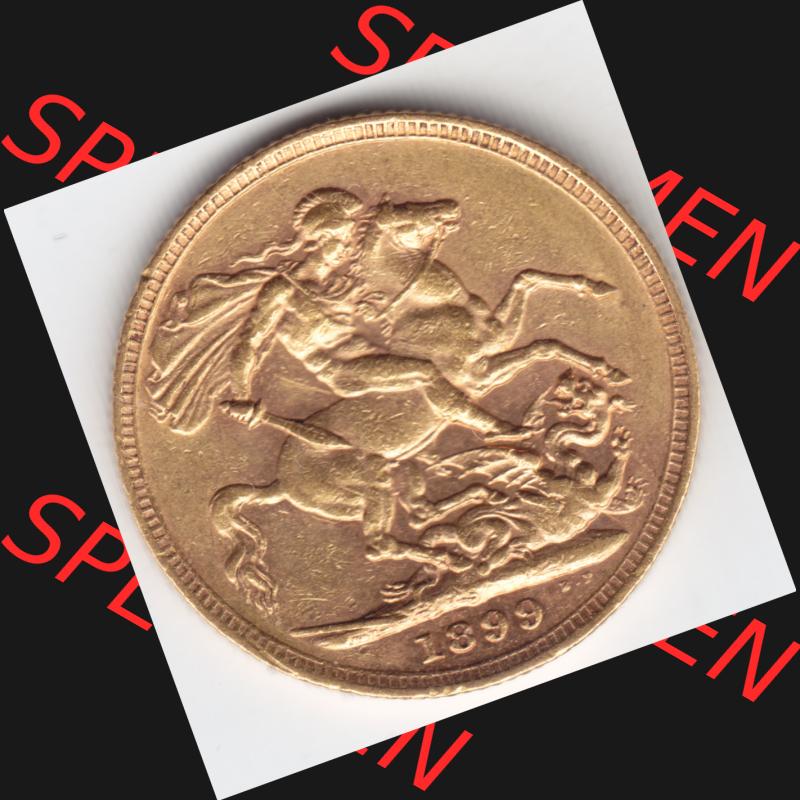 Münzen Großbritannien Goldmünze 1893-1901, 1 Pfund Sovereign 1899. Vorderseite der alten britischen Münze aus Großbritannien zum katalogisieren und verwalten im... Sammlung