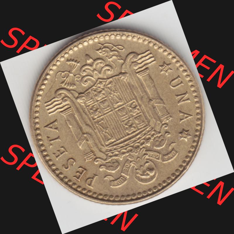 Münzen Spanien Umlaufmünze 1975, 1975-1980, Una Peseta, 1 Pesete 1979. Vorderseite der alten Peseten Umlaufmünze aus Spanien vor Einführung der Euromünzen... Sammlung