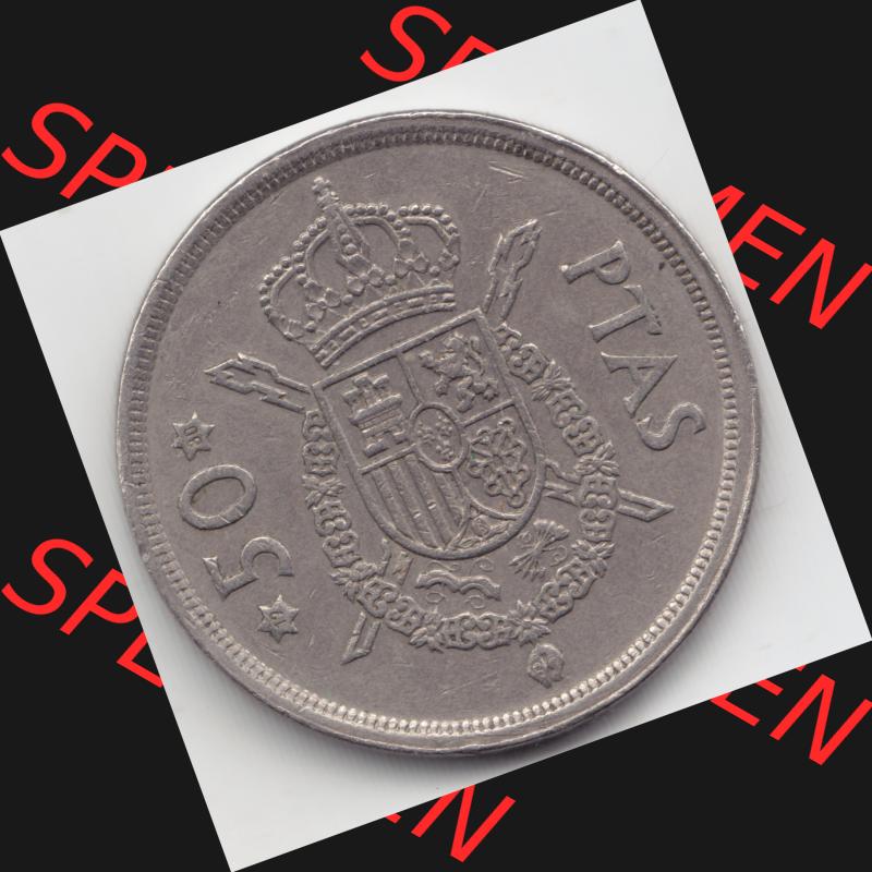 Münzen Spanien Umlaufmünze 1975, 1976-1980, 50 PTas, Peseten 1980. Vorderseite der alten Peseten Umlaufmünze aus Spanien vor Einführung der Euromünzen... Sammlung