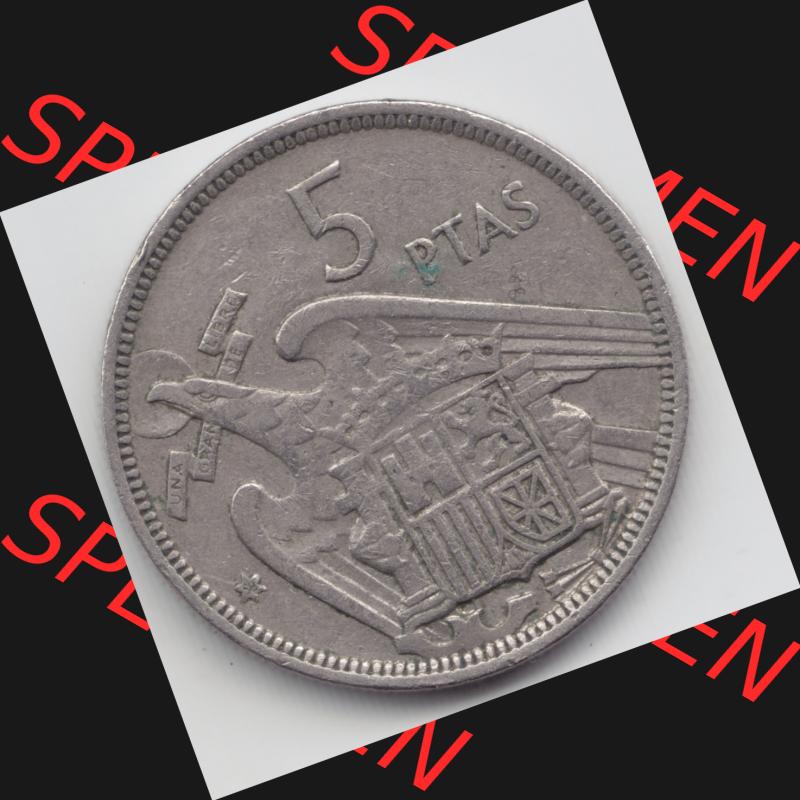 Münzen Spanien Umlaufmünze 1957, 1957-1975, 5 PTAS, Peseten 1958. Vorderseite der Peseten Umlaufmünze aus Spanien vor Einführung der Euromünzen in Spanien... Sammlung