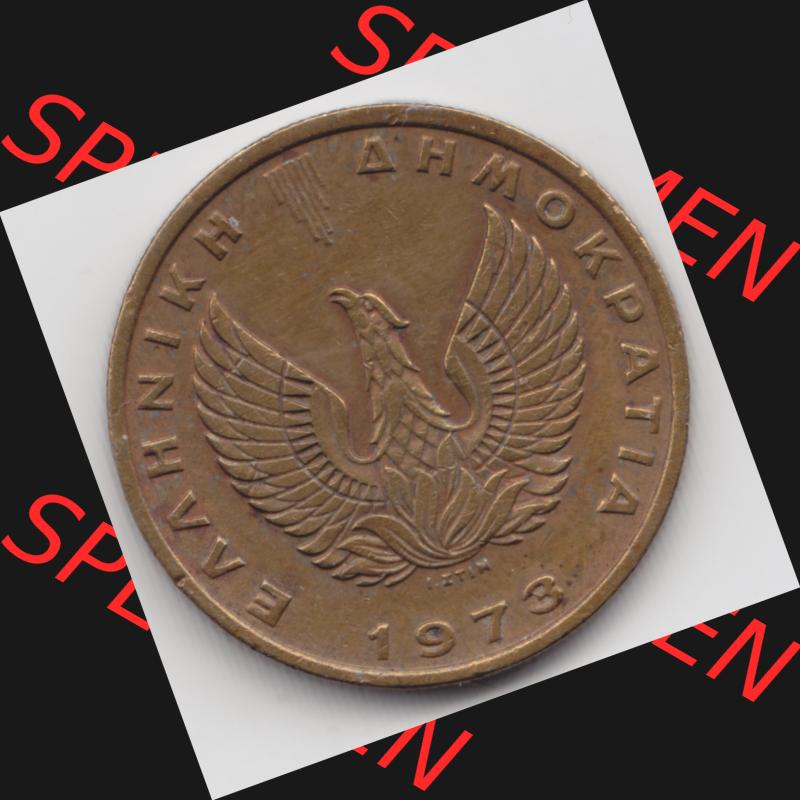 Münzen Griechenland Umlaufmünze 1973, 2 Apaxmai, Drachmen. Rückseite der alten griechischen Umlaufmünze aus Griechenland in der Drachmen-Währung zum katalogisieren... Sammlung