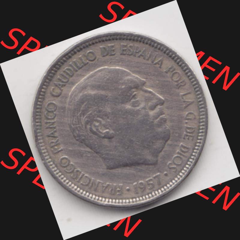 Münzen Spanien Umlaufmünze 1957-1957, 5 Peseten 19xx. Rückseite der spanischen Umlaufmünze aus Spanien vor der Euro-Einführung in Spanien zum katalogisieren im spanischen... Sammlung