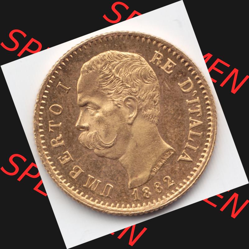 Münzen Italien Goldmünze 1880-1897, 20 Lire Umberto I. Goldmünze 1882. Rückseite der alten italienischen Münze aus Italien in der italienischen Lira-Währung... Sammlung