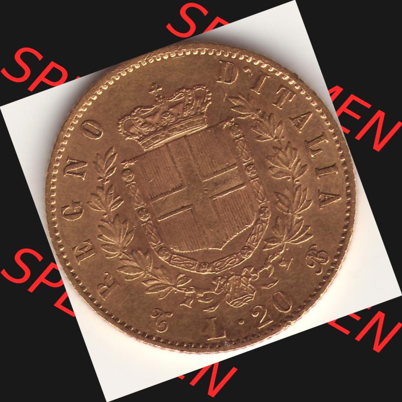 Münzen Italien Goldmünze 1861-1870, 20 Lire Vittorio Emanuele I. Goldmünze 1863. Vorderseite der alten italienischen Münze aus Italien in der italienischen Lira-Währung... Sammlung