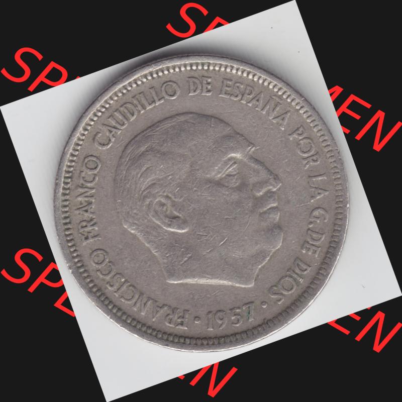 Münzen Spanien Umlaufmünze 1957, 1957-1975, 5 PTAS, Peseten 1958. Rückseite der spanischen Umlaufmünze aus Spanien vor der Euro-Einführung in Spanien zum... Sammlung