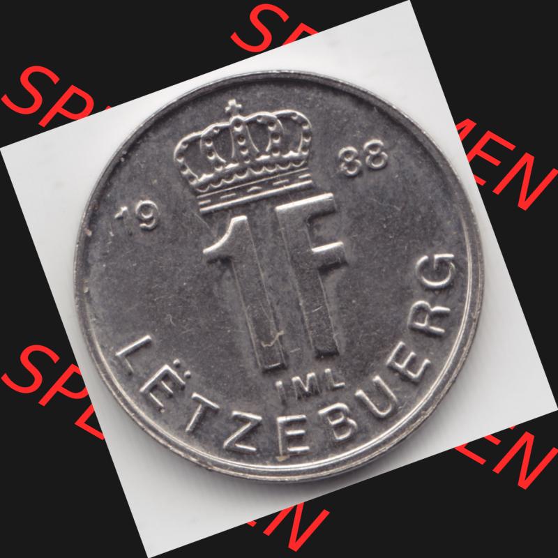 Münzen Luxemburg Umlaufmünze 1988-1995, 1 Franc - Franken 1988, Bild mit Vorderseite der Münze als Bildmaterial Sammlung