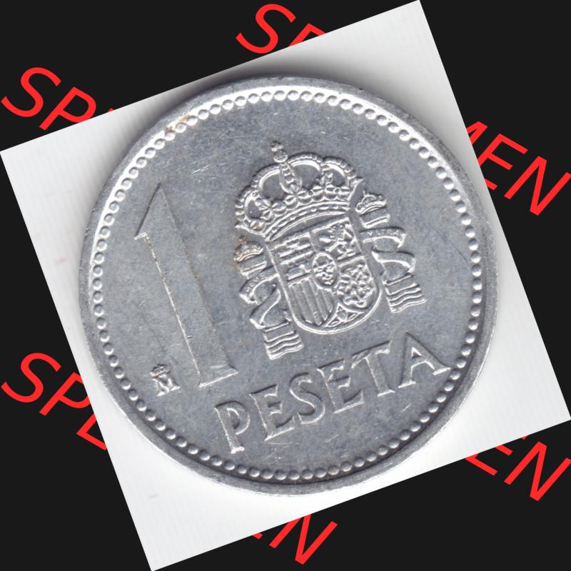 Münzen Spanien Umlaufmünze 1982-1989, 1 Peseta, 1 Pesete 1987. Vorderseite der alten Peseten Umlaufmünze aus Spanien vor Einführung der Euromünzen in Spanien... Sammlung