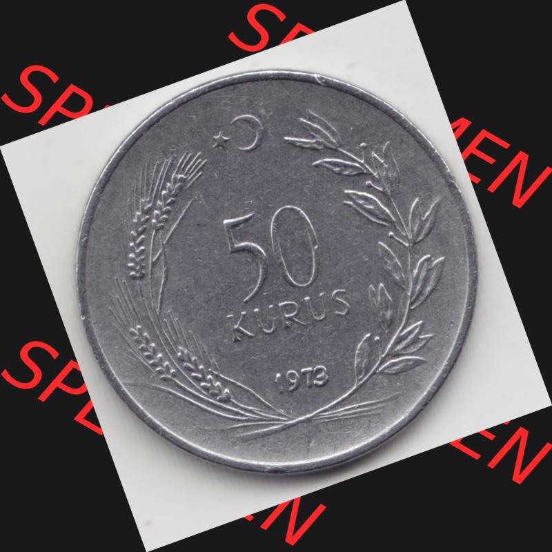 Münzen Türkei Umlaufmünze 1971-1979, 50 Kurus. Vorderseite der Münze der Türkei als Bildmaterial für Sammler und Münzen-Webseiten hier im online Katalog... Sammlung