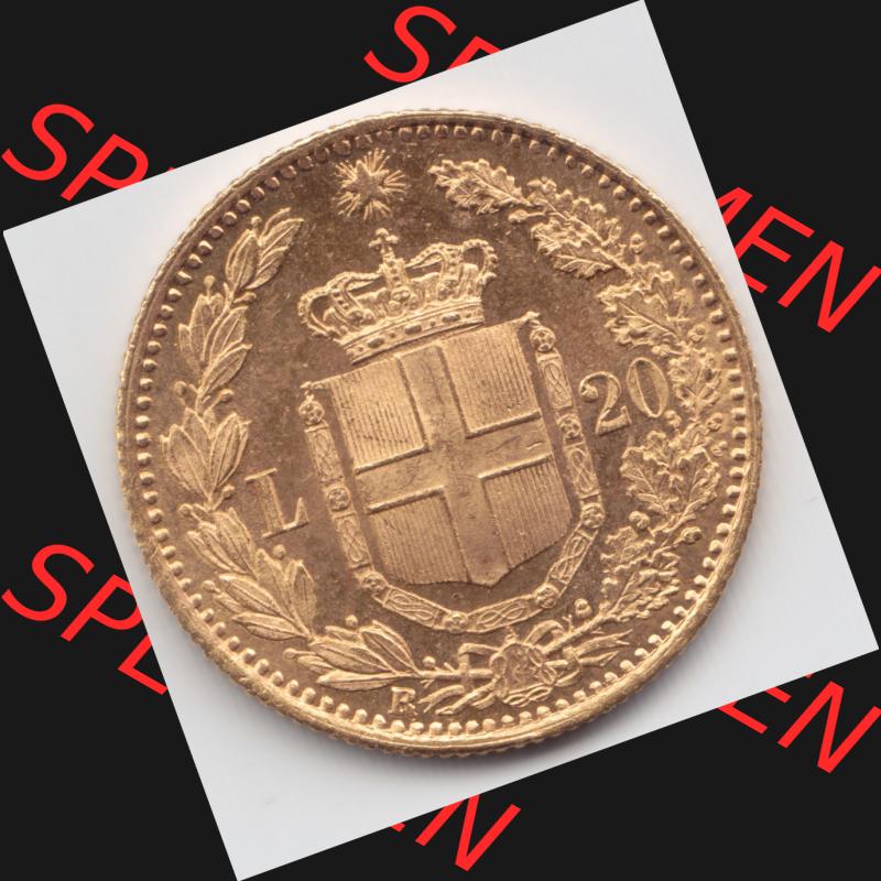 Münzen Italien Goldmünze 1880-1897, 20 Lire Umberto I. Goldmünze 1882. Vorderseite der alten italienischen Münze aus Italien in der italienischen Lira-Währung... Sammlung