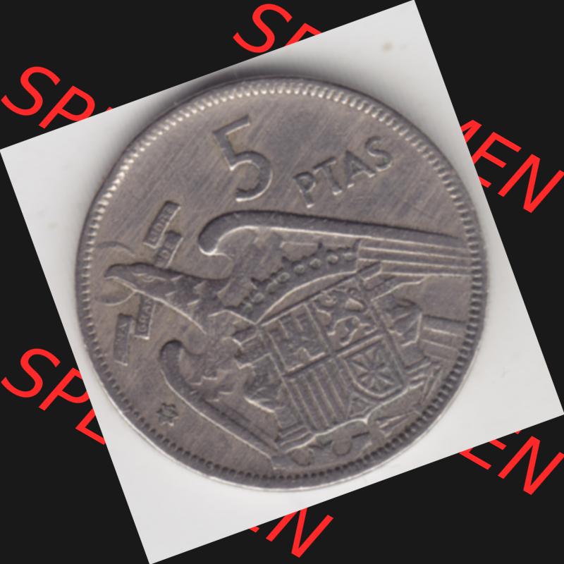 Münzen Spanien Umlaufmünze 1957-1957, 5 Peseten 19xx. Vorderseite der Peseten Umlaufmünze aus Spanien vor Einführung der Euromünzen in Spanien zum katalogisieren im... Sammlung