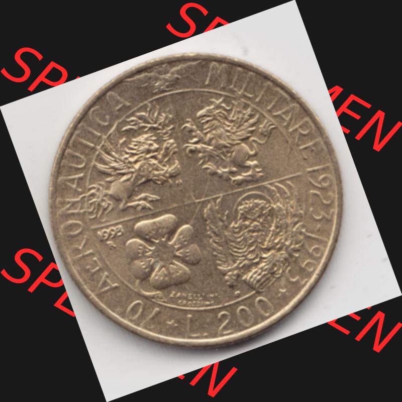 Münzen Italien Gedenkmünze 1993-1993, 200 Lire Militärischen Luftfahrt. Vorderseite der alten italienischen Münze aus Italien in der italienischen Lira-Währung zum... Sammlung