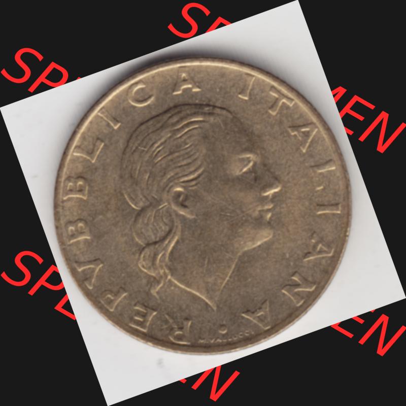 Münzen Italien Gedenkmünze 1992-1992, 200 Lire Briefmarkenausstellung in Genua. Rückseite der alten italienischen Münze aus Italien in der italienischen Lira-Währung... Sammlung