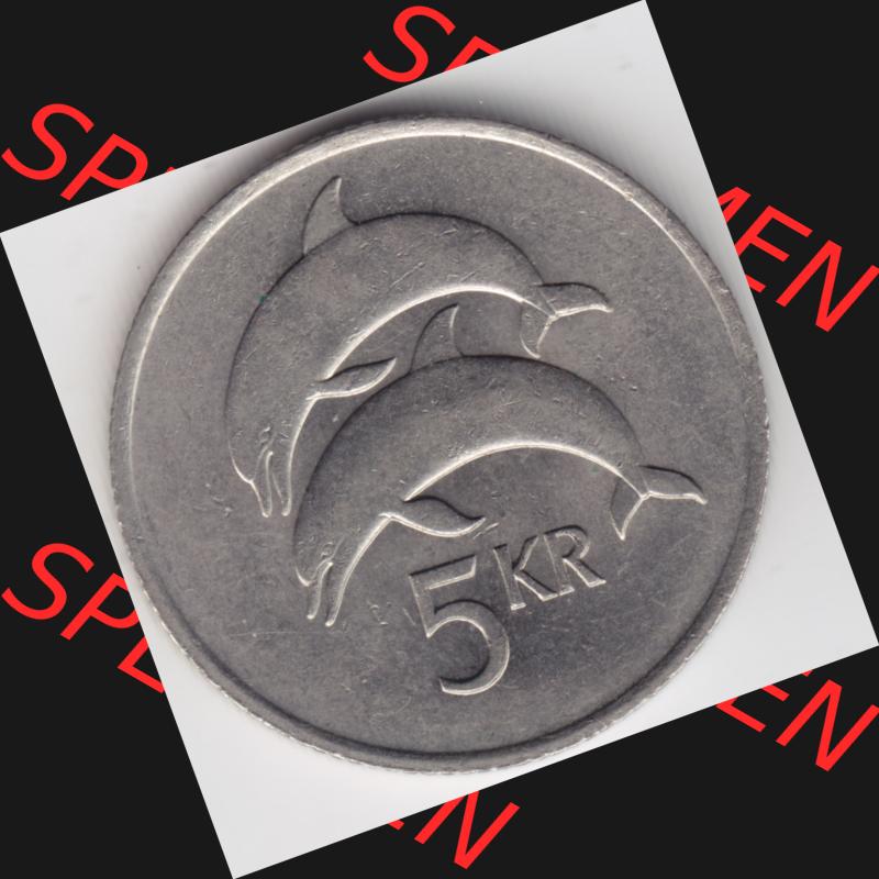 Münzen Island Umlaufmünze 1981-1992, 5 KR Kronur, Kronen 1981. Rückseite der alten Isländischen Umlaufmünze aus Island in Isländischen Kronen-Währung... Sammlung