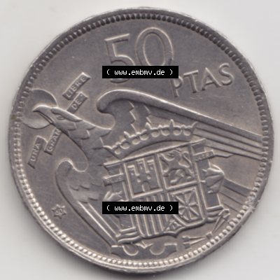 Münzen Spanien Umlaufmünze 1957-1957, 50 Peseten 1960. Vorderseite der Peseten Umlaufmünze aus Spanien vor Einführung der Euromünzen in Spanien zum katalogisieren... Sammlung