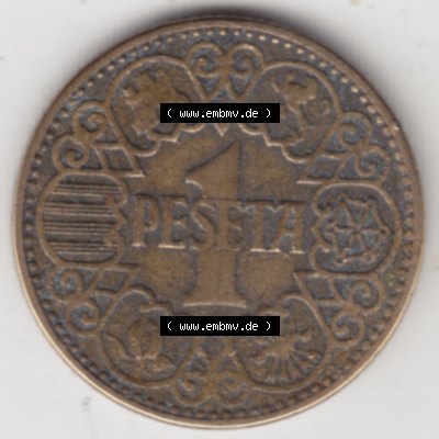 Münzen Spanien Umlaufmünze 1944-1944, 1 Pesete 1944. Vorderseite der Peseten Umlaufmünze aus Spanien vor Einführung der Euromünzen in Spanien zum katalogisieren im... Sammlung