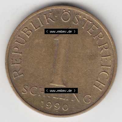 Münzen Österreich Umlaufmünze 1959-2001, 1 Schilling 1990, Bild mit Vorderseite der Münze aus Österreich als Bildmaterial, für dich selbst Sammlung