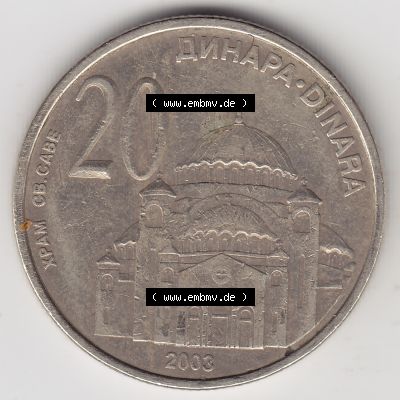 Münzen Serbien Umlaufmünze 2003-2003, 20 Dinar 2003. Münzen aus Serbien als Bildmaterial für Sammler und Münzen-Webseiten hier im online Katalog und Datenbank für... Sammlung