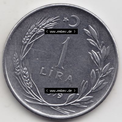Münzen Türkei Umlaufmünze 1967-1980, 1 Lira - Lire. Vorderseite der Münze der Türkei als Bildmaterial für Sammler und Münzen-Webseiten hier im online Katalog... Sammlung