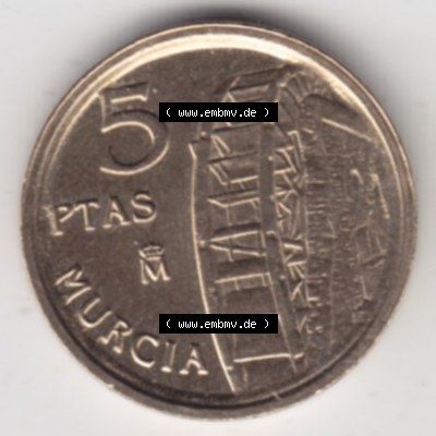Münzen Spanien Umlaufmünze 1999-1999, 5 Peseten 1999. Vorderseite der alten Peseten Umlaufmünze aus Spanien vor Einführung der Euromünzen in Spanien zum katalogisieren... Sammlung