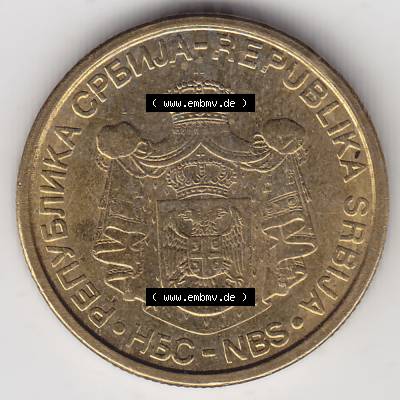 Münzen Serbien Umlaufmünze 2005-2009, 1 Dinar 2006. Münze aus Serbien als Bildmaterial für Sammler und Münzen-Webseiten hier im online Katalog und Datenbank für... Sammlung