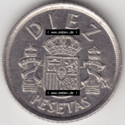 Münzen Spanien Umlaufmünze 1984-1984, 10 Peseten 1984. Vorderseite der alten Peseten Umlaufmünze aus Spanien vor Einführung der Euromünzen in Spanien zum katalogisieren... Sammlung