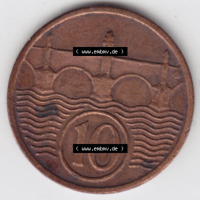Münzen Tschechoslowakei Umlaufmünze 1922-1938 10 h, Heller, Haleru. Rückseite der Münze aus Tschechoslowakei als Bildmaterial für Sammler und Münzen-Webseiten... Sammlung