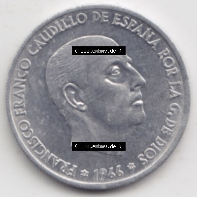 Münzen Spanien Umlaufmünze 1966-1966, 50 Centomis. Rückseite der spanischen Umlaufmünze aus Spanien vor der Euro-Einführung in Spanien zum katalogisieren im spanischen... Sammlung