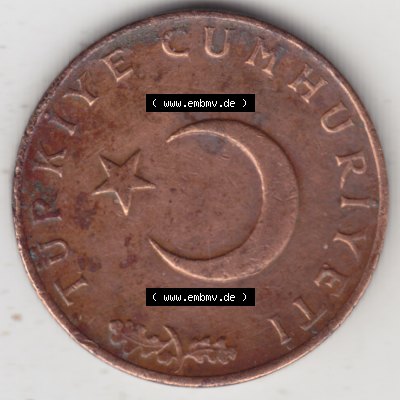 Münzen Türkei Umlaufmünze 1969-1973, 10 Kurus. Rückseite der Münze der Türkei als Bildmaterial für Sammler und Münzen-Webseiten hier im online Katalog... Sammlung