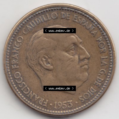 Münzen Spanien Umlaufmünze 1953-1953, 2,50 Peseten 1953. Rückseite der spanischen Umlaufmünze aus Spanien vor der Euro-Einführung in Spanien zum katalogisieren... Sammlung