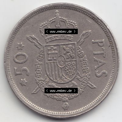 Münzen Spanien Umlaufmünze 1975, 1976-1980, 50 PTas, Peseten 1980. Vorderseite der alten Peseten Umlaufmünze aus Spanien vor Einführung der Euromünzen... Sammlung