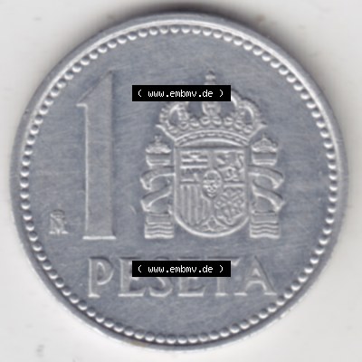 Münzen Spanien Umlaufmünze 1982-1989, 1 Pesete 1986. Vorderseite der alten Peseten Umlaufmünze aus Spanien vor Einführung der Euromünzen in Spanien zum katalogisieren... Sammlung
