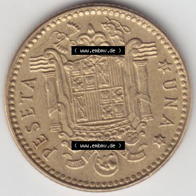 Münzen Spanien Umlaufmünze 1975, 1975-1980, Una Peseta, 1 Pesete 1979. Vorderseite der alten Peseten Umlaufmünze aus Spanien vor Einführung der Euromünzen... Sammlung