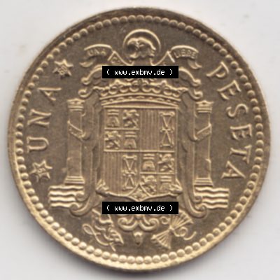 Münzen Spanien Umlaufmünze 1975-1975, 1 Pesete 1979. Vorderseite der alten Peseten Umlaufmünze aus Spanien vor Einführung der Euromünzen in Spanien zum katalogisieren... Sammlung
