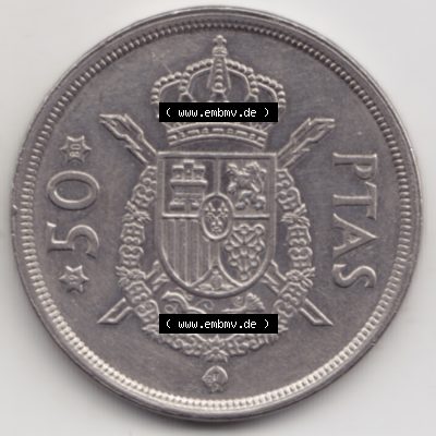 Münzen Spanien Umlaufmünze 1975-1975, 50 Peseten 1980. Vorderseite der alten Peseten Umlaufmünze aus Spanien vor Einführung der Euromünzen in Spanien zum katalogisieren... Sammlung