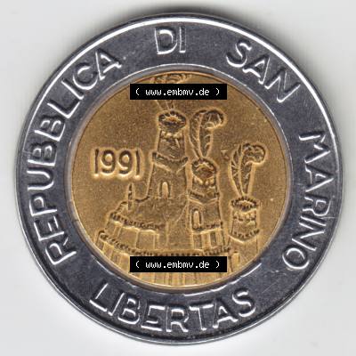 Münzen San Marino Gedenkmünze 1991-1991, 500 Lire Münze. 500 Lire Gedenkmünzen von San Marino Eurovorläufer als Bildmaterial im online Katalog und Datenbank erhältlich. Sammlung