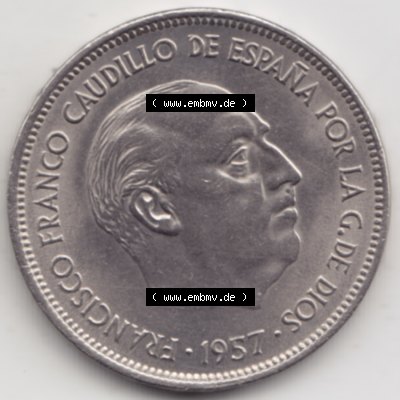 Münzen Spanien Umlaufmünze 1957-1957, 25 Peseten 1968. Rückseite der spanischen Umlaufmünze aus Spanien vor der Euro-Einführung in Spanien zum katalogisieren im spanischen... Sammlung
