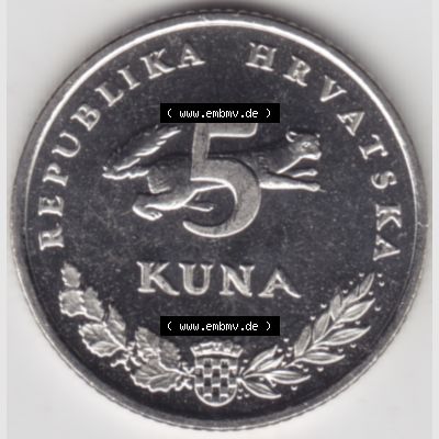 Münzen Kroatien Umlaufmünze 2000 5 Kuna, Bild mit Rückseite der Münze als Bildmaterial Sammlung