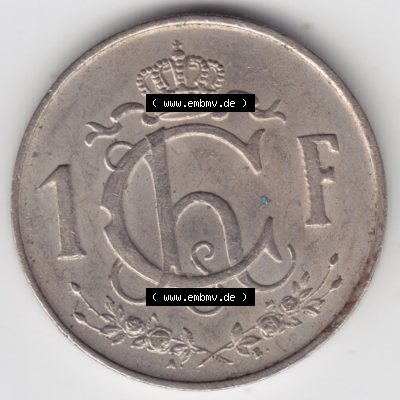 Münzen Luxemburg Umlaufmünze 1952-1964, 1 F, Franc, Franken 1962, Bild mit Vorderseite der Münze als Bildmaterial Sammlung