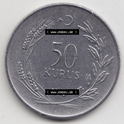 Münzen Türkei Umlaufmünze 1971-1979, 50 Kurus. Vorderseite der Münze der Türkei als Bildmaterial für Sammler und Münzen-Webseiten hier im online Katalog... Sammlung