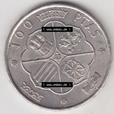 Münzen Spanien Umlaufmünze 1966-1966, 100 Peseten Silber. Vorderseite der alten Peseten Umlaufmünze aus Spanien vor Einführung der Euromünzen in Spanien zum katalogisieren... Sammlung